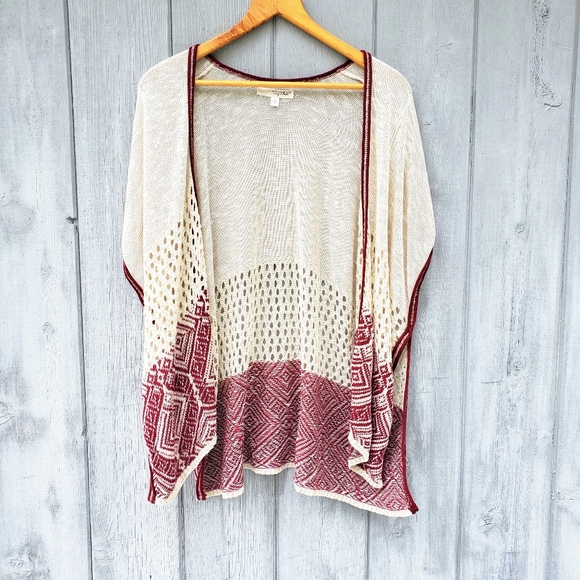Boho Knit Kimono Wrap | Red & Cream for Layering - Picture 12 of 12